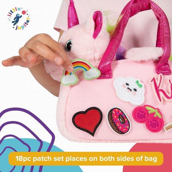 Unicorn Plush Bag Purse Set 18pc Removable Patch Set Pink & Rainbow Details 4-7 - Picture 5 of 7